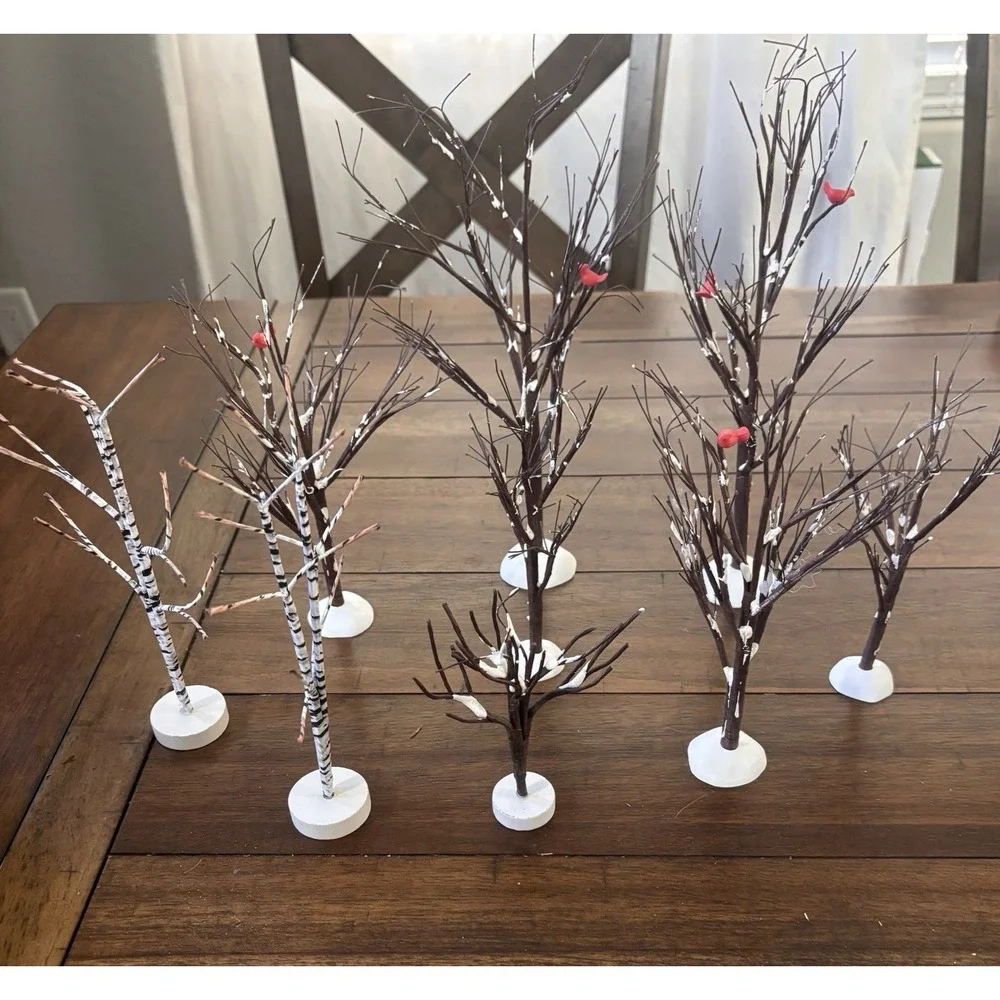 4 Dept. 56 Village Accessories Bare Branch Trees w/Cardinals/Birch/Other LOT 9